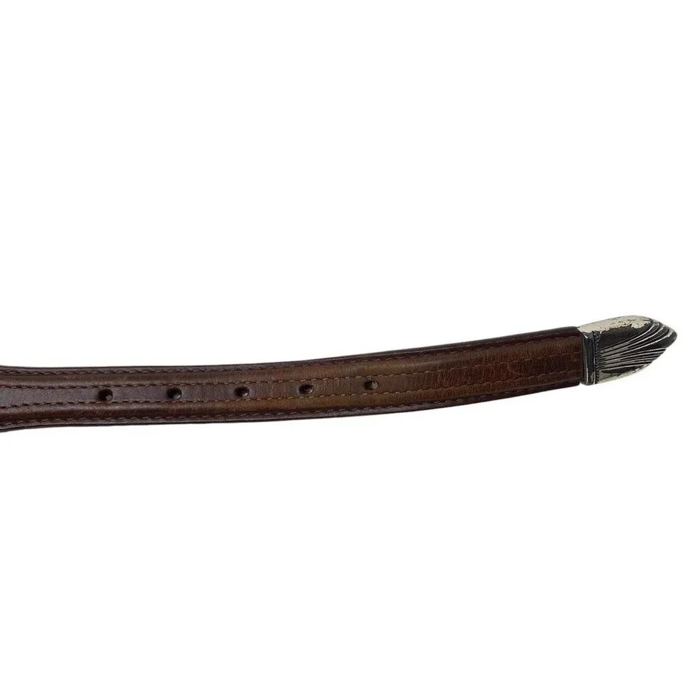 Tony Lama Belt 36 Brown Leather Braided Woven Silver Buckle Western Model 7317L